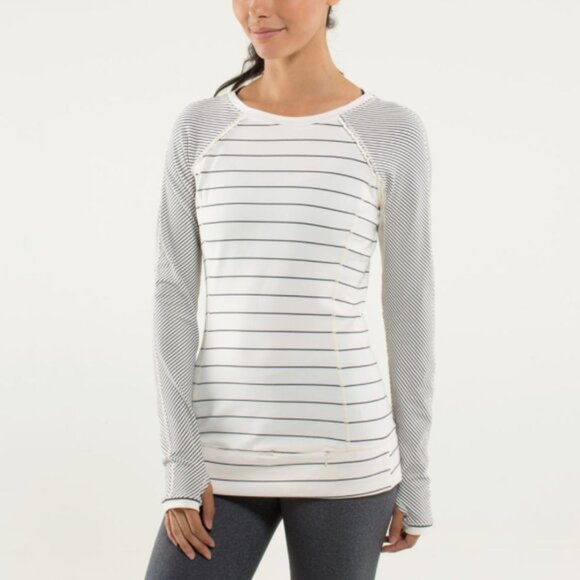Lululemon Shirt Womens 6 Beige Stripe Full Tilt Long Sleeve Angel Wing - Picture 1 of 15